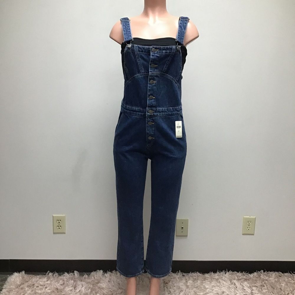 Anthropologie Blue Sleeveless Square Neck Button Denim Jumpsuit Overalls 27 $365